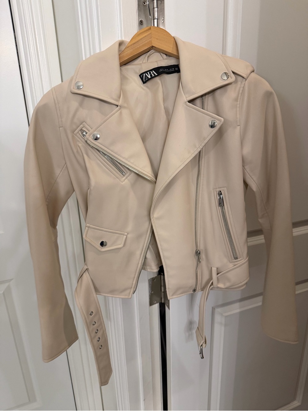 Zara Beige Faux Leather Biker Jacket